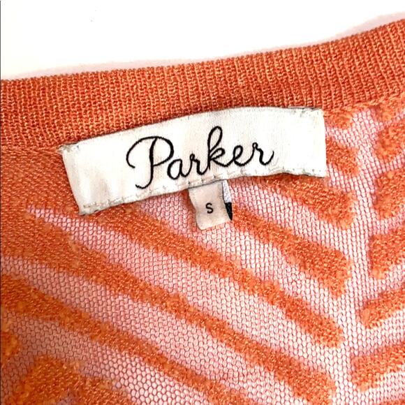 Parker sheer pullover casual top fine gauge knit peach short sleeve size S - Picture 3 of 6
